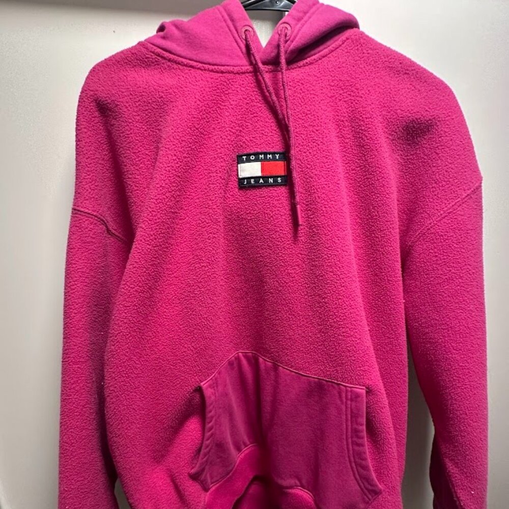 Tommy Jeans Women’s Pink Fleece Hoodie Pullover Sweatshirt Size XS